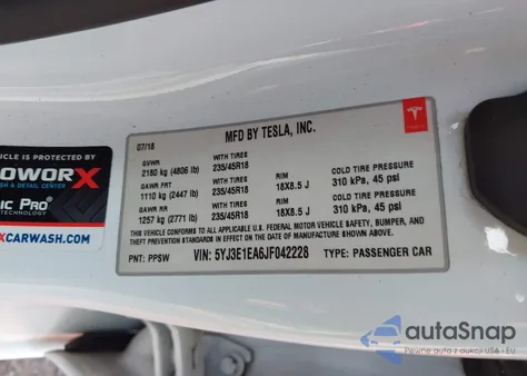 2018 Tesla Model 3 Long Range/Mid Range from USA, damaged, VIN 5YJ3E1EA6JF042228